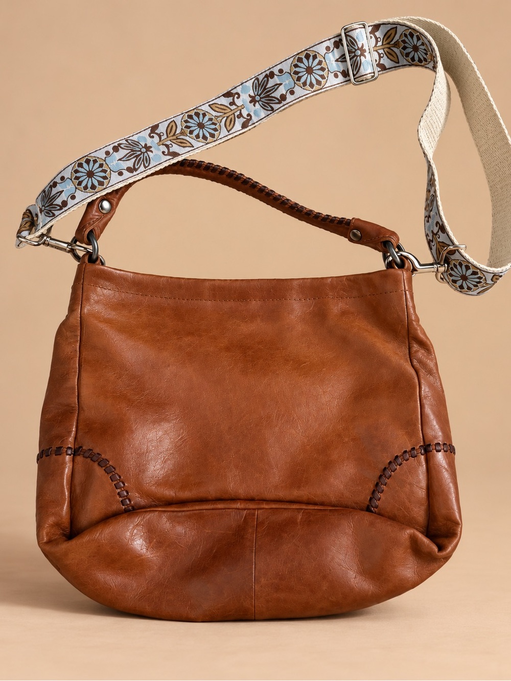 Frye Brown Leather Hobo Crossbody Bag Boho Western Shoulder Purse